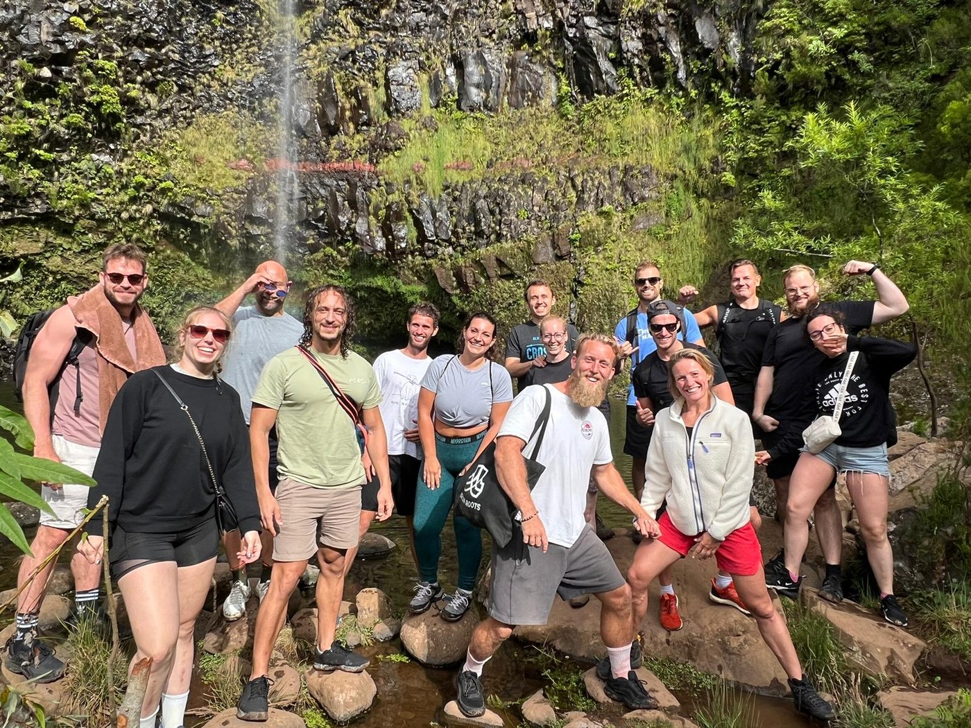 The Wodliday crew at a waterfall in mainland Portugal